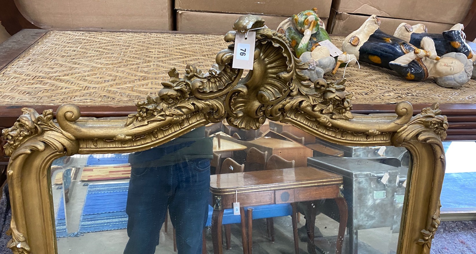 A 19th century French giltwood and composition wall mirror, width 92cm, height 144cm